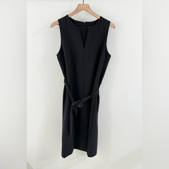 Lost April Belted Split Neck Sheath Dress Black Size Medium - Picture 1 of 5